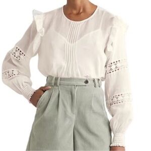 See by Chloé Iconic Milk White Lace Trim Blouse Size 36